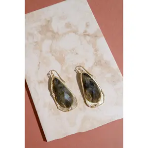 Fluid Teardrop Labradorite Gemstone Statement Earrings