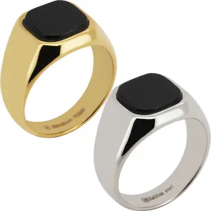 316L Stainless Steel 18k Yellow Gold Plated Onyx Signet Ring