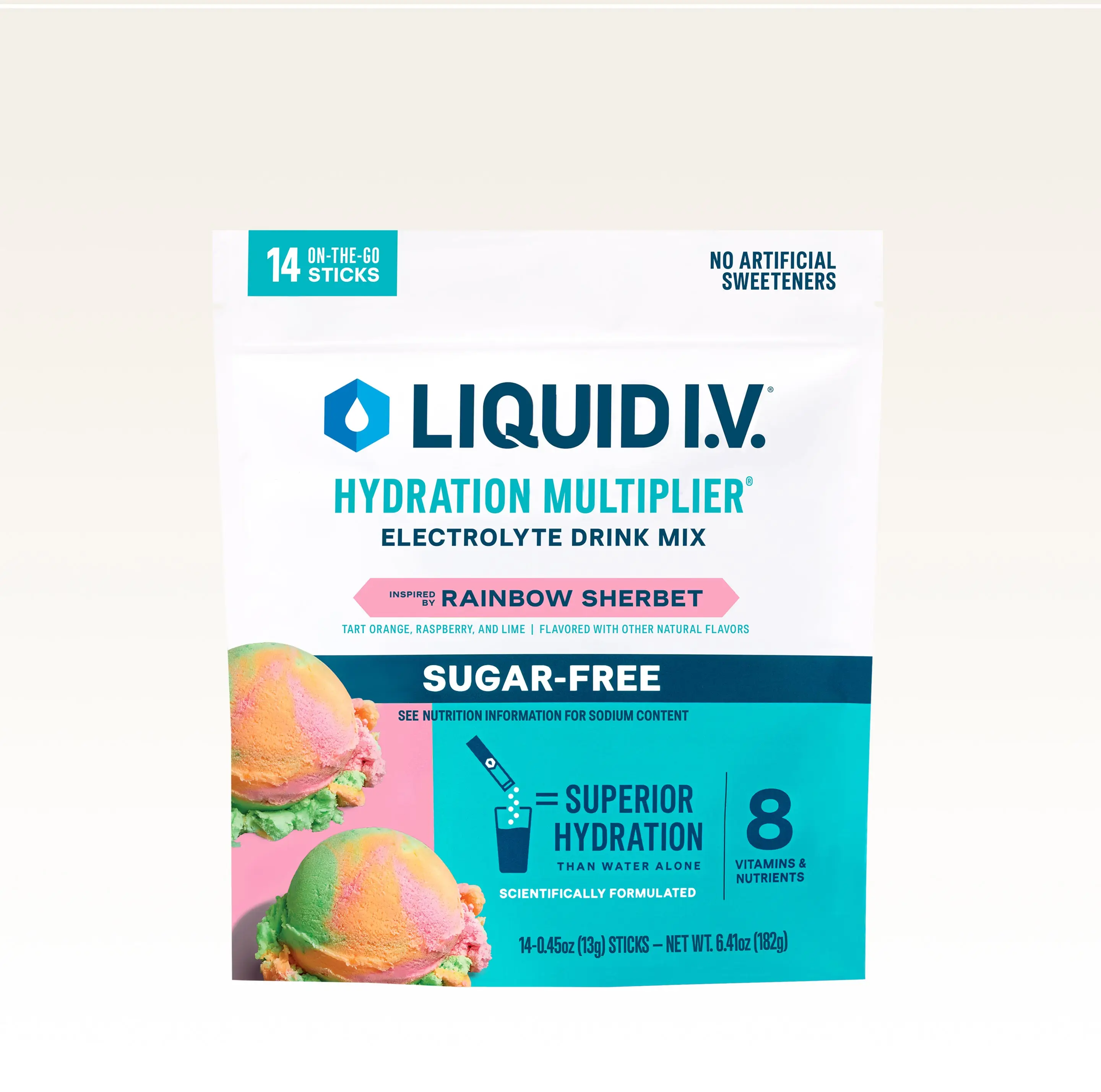 Liquid I.V. Sugar-Free Hydration Multiplier - Rainbow Sherbet - Hydration Powder Packets | Electrolyte Powder Drink Mix | Convenient Single-Serving St