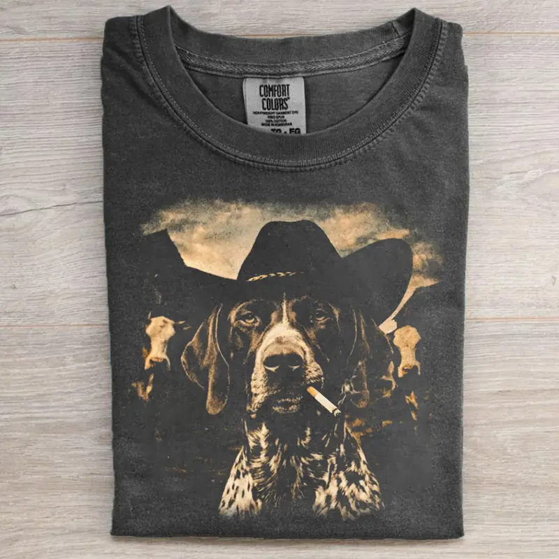 German Shorthair Pointer Western Comfort Colors T-shirt, Vintage 90s Funny Edgy Dog Meme Tee, Unisex Fit Design, Casual Streetwear, Gift for Dog Lovers