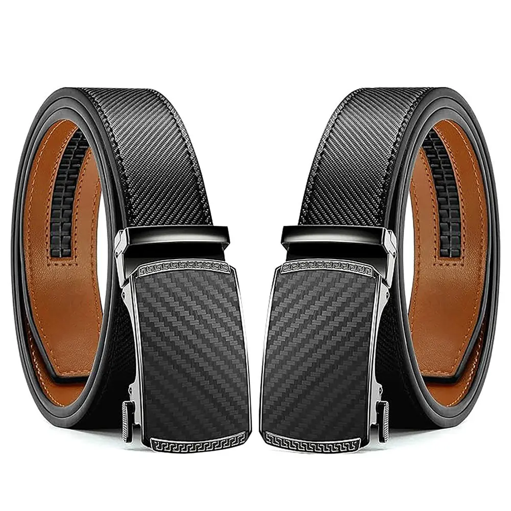 Men's Adjustable Leather Ratchet Belt with No-Hole Trimable Strap, Automatic Easy-Release Buckle, Durable Western Style for Business Casual & Daily Wear, Father’s Day Gift Belt, Belts