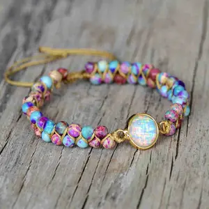 Natural Gemstone Crystal Bracelet, Galaxy Sea Sediment Stone Beaded Hand Woven Braided Opal Charm Bracelet, Healing Meditation Balance Bracelet, Friendship Bracelet foo Women, Christmas gift, Birthday gift, Anniversary Daily