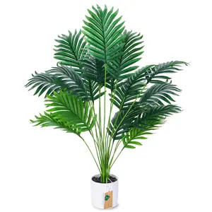 Der Rose 44'' Large Artificial Palm Tree, Decorative Fake Tropical Plant with Light Beige Pot, Artificial Faux Greenery for Indoor Home Bathroom & Outdoor Porch Patio Decor