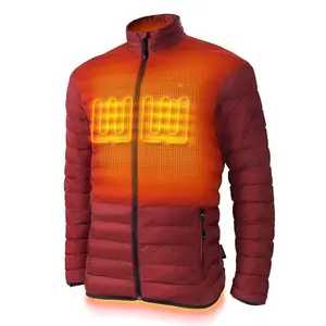 Wolf Mens Heated Jacket - Puffer Coat with Front Zipper, Elastic Design, Casual Style, Ideal for Outdoor Activities