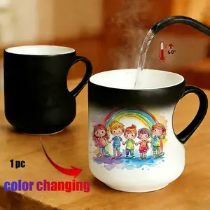 Magic Color Changing Mug, Heart Handle, Rainbow Kids Friendship Design, Thermosensitive Ceramic, 11 Oz/330 Ml, Father's Day Gift