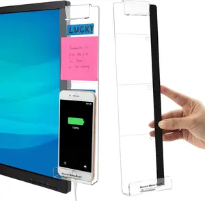 Office Desk Accessories, 2-Pack Computer Monitor Memo Boards - Multifunctional Transparent Message Boards with Sticky Note Holder and Phone Stand .