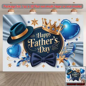 1pc Polyester 2D Flat Happy Father's Day Banner with Crown and Hat, Birthday Home & Office Wall Decoration for Living Rooms, Bedrooms