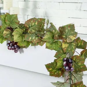 Artificial Grape Leaf Garland Vine  for Decoration  Greenery Garlands Hanging Leaves with Grapes for  Italian Themed Party Decor Wedding Photo Stage Favors(6.5 ft,Light Green)
