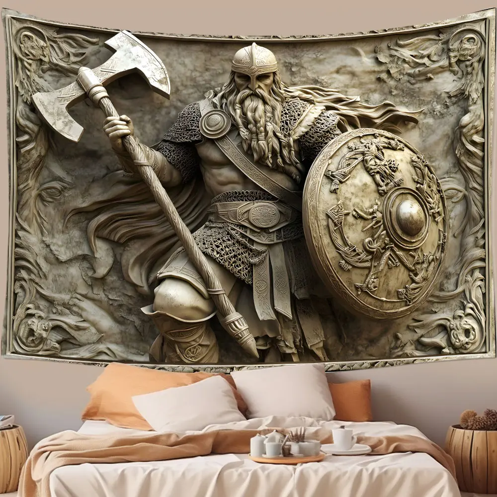 1 Pc Viking Warrior Embossed Tapestry Perfect Viking Warrior Embossed Tapestry Wall Hanging, Wall Tapestries - Great for Living Room, Bedroom, Office and Party Decoration, Home Bedroom Decor - Creative Gift