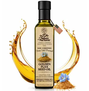Golden Flaxseed Oil for Cooking · Raw · Unrefined · First Cold-Pressed at Temperatures Below 30°C · Pressed Only Once · Without Metal or Wood Contact · Small Batch · Handcrafted in Seattle USA · 100% Pure & Natural · Also Loved for Skin and Hair