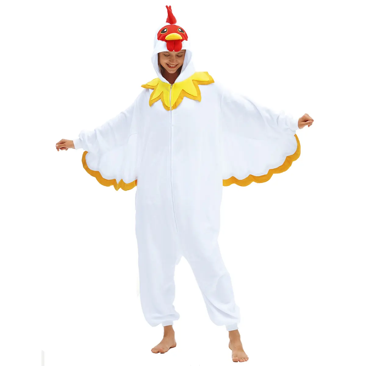 White Chicken Costume Adult Animal Onesie Pajama Halloween Cosplay One Piece Pajamas