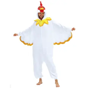 White Chicken Costume Adult Animal Onesie Pajama Halloween Cosplay One Piece Pajamas