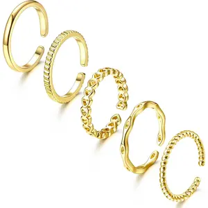 YADOCA 5Pcs Gold Rings for Women Girls Adjustable Thumb Rings Women 14K Plated Gold Stackable Ring Sets Open Finger Ring