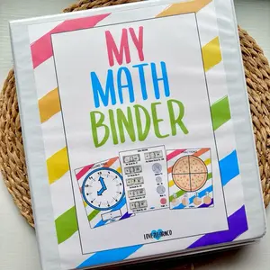 Math Learning Binder Kids learning book Fractions,Skip Counting, Multiplication, Time clock, Money Name matching and more! Wipe and write and Hook and loop binder