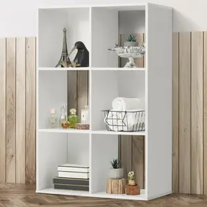 11-Inch Cube Storage Organizer Shelf w/Back, with Exterior Edge, Room Storage Shelves Divider, Bookcase, 6-Cube / 8-Cube / 9-Cube, Colors Available in Rustic Grey Oak and White