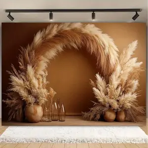Bohemian Pampas Grass Wall Background Banner, Natural Beige and Brown Photography Background, Suitable for Wedding Party Decoration, Shower, Birthday Background, Ornaments