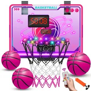 VATOS Basketball Hoop for Girls Indoor, LED Basketball Hoop with 7 Color Lights, Glowing Rim, Scoreboard & Remote Controller, Basketball Set Sports Toys Birthday Gifts for Girls Kids Teens 5-12
