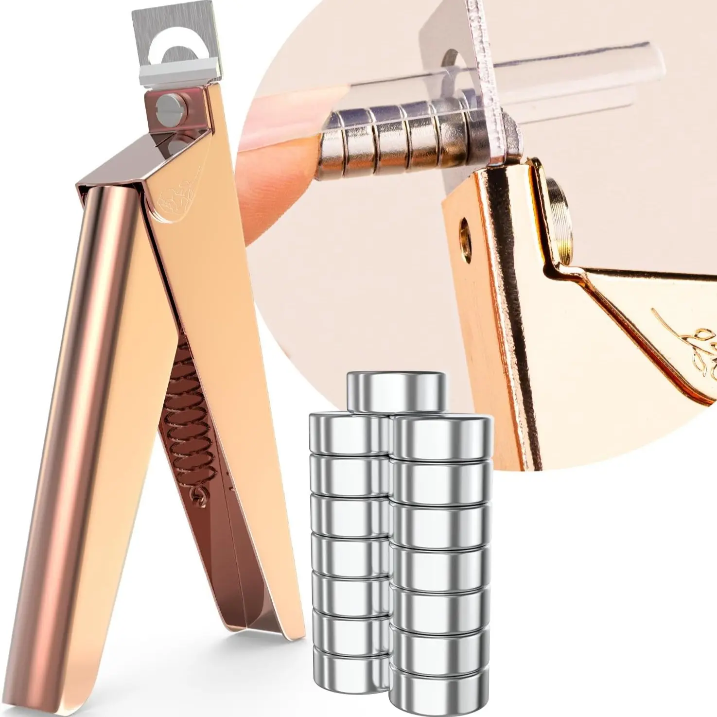 Gold Stainless Steel Nail Clippers Nail Cutters with Magnets Sizers for Acrylic Nails, Acrylic Nail Supplies, Artificial Fake Nail Tip Cutter Trimmer Manicure Pedicure Sharp Blade Clip Tool For Salon Home Art Beauty Nail Grooming Nail Care Nail Tools