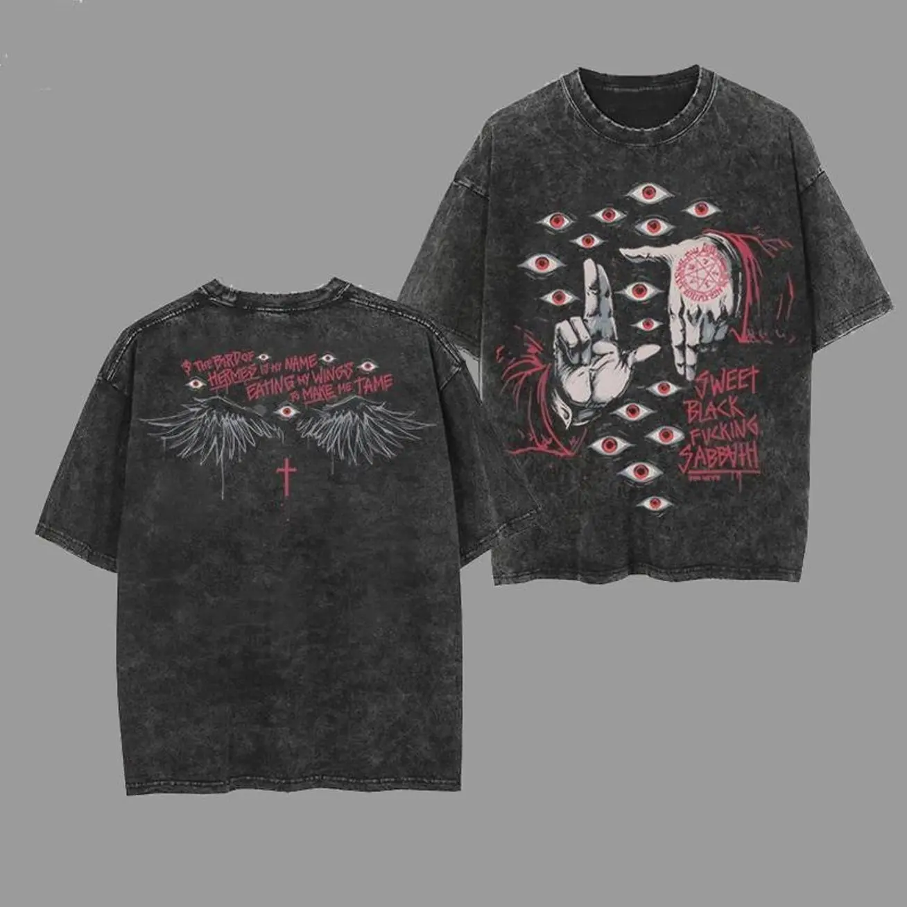 Retro Vinatge "Alucard Hellsing Hand Signs" Ver.2 S1 Vintage Unisex Oversize Anime Manga Washed Heavyweight Cotton T-shirt, Gift For Anime Fan, Anime Lover XR0