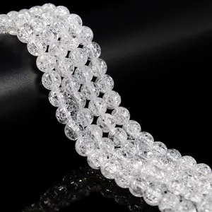 Clear Crackle Quartz Smooth Round Beads Size 6mm 10mm 12mm 15.5" Strand