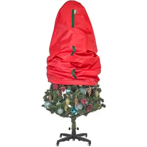 Christmas Tree Storage Bag Fits 7 Ft Artificial Xmas & Topiary Tree Vertical Holiday Cover Durable Dustproof Easy-Use Red Xmas Storage