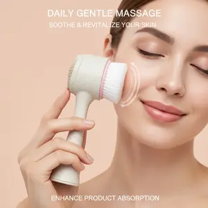 3D Silicone Facial Brush Manual Cleansing Tool, Gentle Soft Bristle Dual-Sided Massager, Pore Cleaning Face Cleaner, Enhance Product Absorption, Single Item