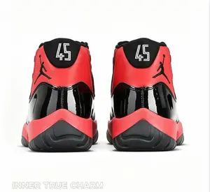 Retro High-Top Basketball Shoes - Red Black Patent Leather, Breathable, Cushioned Streetwear Collectible Sports Sneakers
