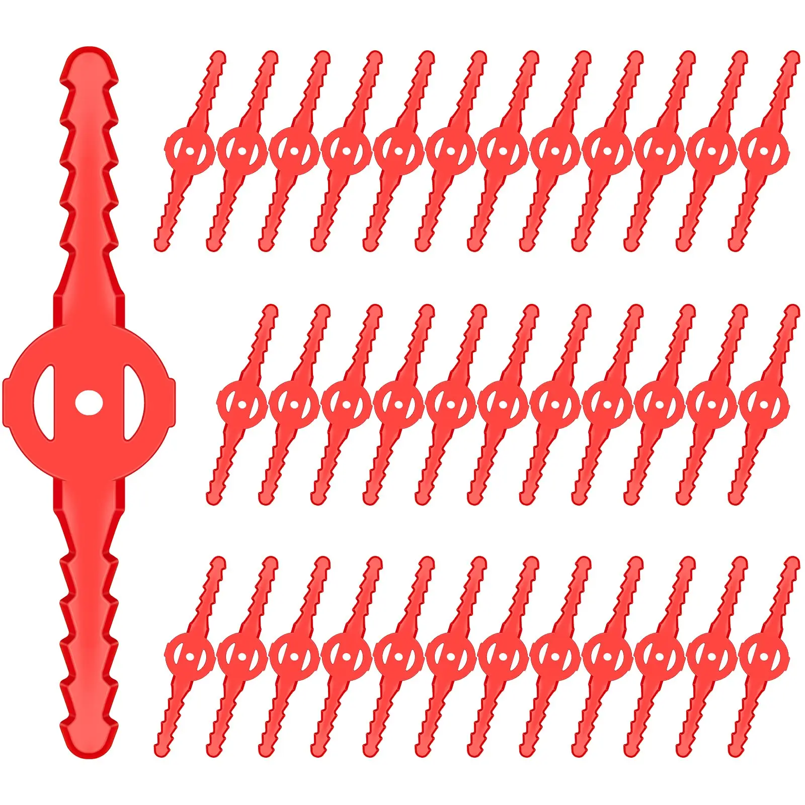 60 Pieces String Weed Trimmer Head Blade Replacement Plastic Cutter Weed Mover Blade Lawn Mower Accessories for Cordless Grass Trimmer Garden (Red)