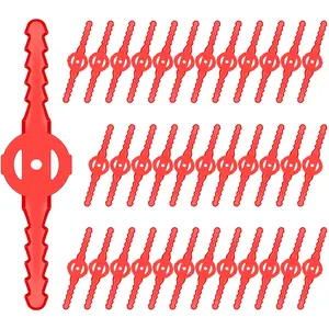 60 Pieces String Weed Trimmer Head Blade Replacement Plastic Cutter Weed Mover Blade Lawn Mower Accessories for Cordless Grass Trimmer Garden (Red)