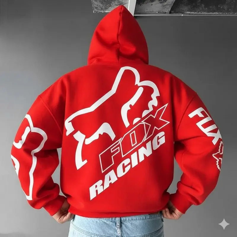 Unisex Fox Racing Print Casual Autumn And Winter Oversized Hoodie Red gift to group streetwear cool style