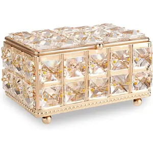 Box Rectangle Trinket Organizer with Lid Earrings Rings  Treasure Keepsake Box for Valentine Wedding Dresser Bedroom Decoration,