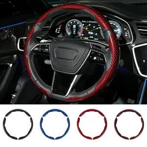[fathersdaygift]Carbon Fiber Steering Wheel Cover, Snap on Car Steering Wheel Cover Set Accessories 3pcs Wrap Grip Non Slip Protector Universal