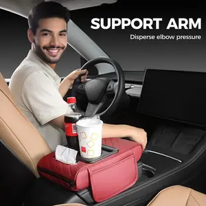 Multifunctional PU Leather Car Armrest Box Mat with Central Elbow Heightening Pad Storage Box Cup Holder & Car Tissue Box Auto Interior Accessories