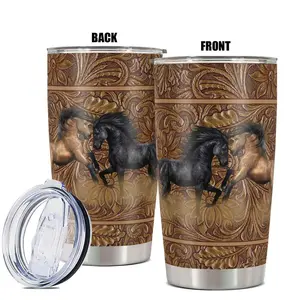 Horse Pattern Tumbler, 1 Count Stainless Steel Insulated Cup, Durable Water Bottle, Gift for Horse Lovers and Equestrians, Drinkware, Insulated Travel Drinkware