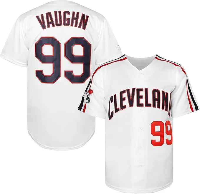 Ricky Vaughn 99 Movie Sporty Men's Letter & Figure Patched Button Short Sleeve Sports Jersey, Sport Loose Breathable V Neck Top for Baseball Athletic Top Sportswear Clothing
