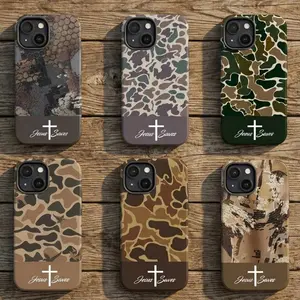 Jesus Saves Camo Phone Case for iPhone , Christian Cross Phone Cover, Faith-Based Hunting Camouflage Design