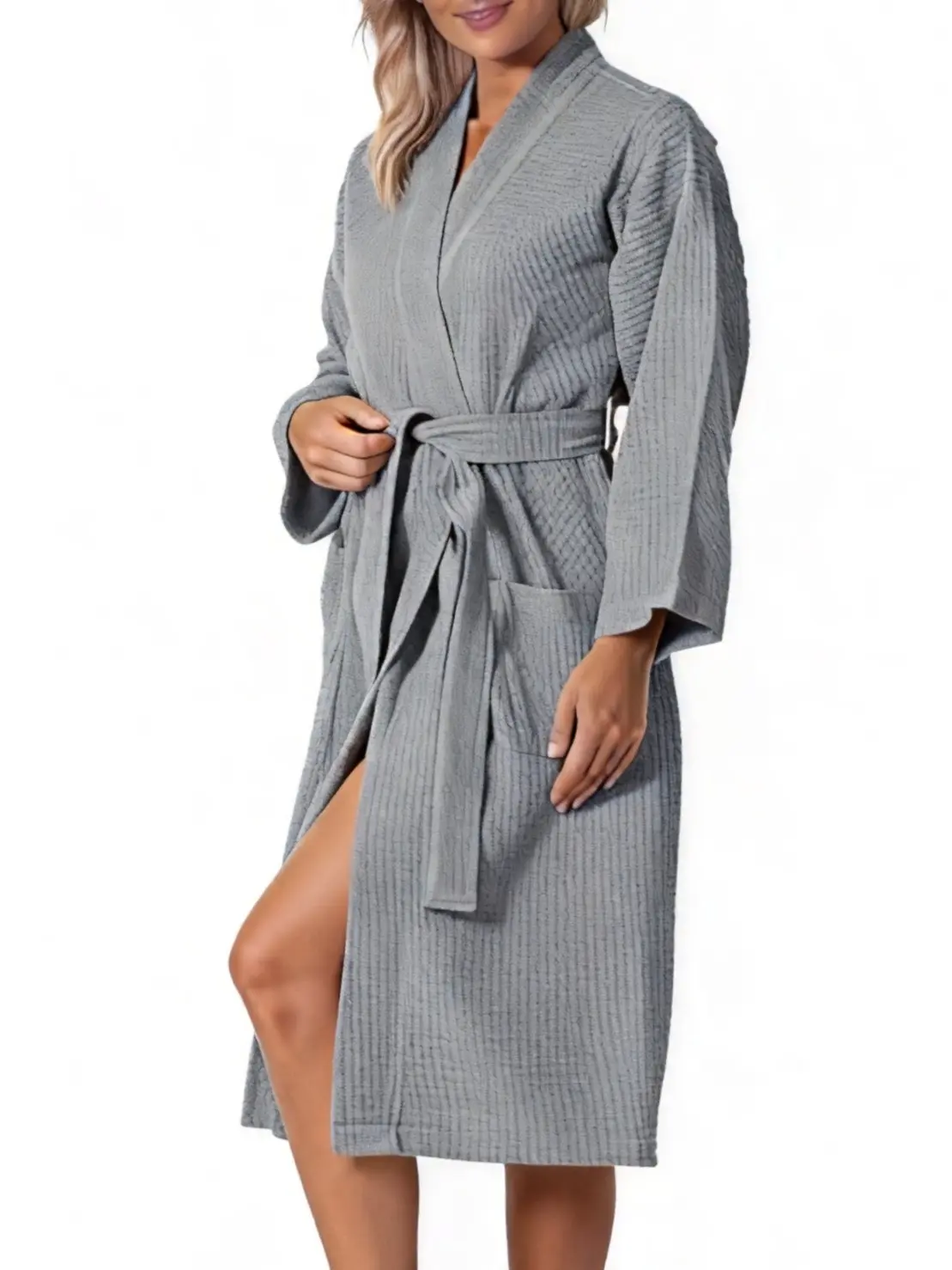 Women Robe – Lightweight V-Neck Women's Kimono Robe, Waffle Knit Long Sleeve Wrap Bathrobe with Belt Tie & Pockets, Soft Comfortable Home Wear, Breathable Loungewear, Cozy Home Loungewear, Stylish Loungewear, Casual Home Clothes, Nightgown Gift