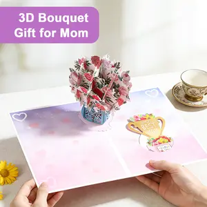 Paper Love Flower Bouquet Pop-Up Card with World's Best Mom Greeting Card, Mothers Day Card 3D Pop-Up Card with Keepsake Mother's Day Gift, Gifts and Flowers 2-in-1 Idea for Birthday Wedding Anniversary Wife Husband Mom Women Her Him Girlfriend Boyfriend