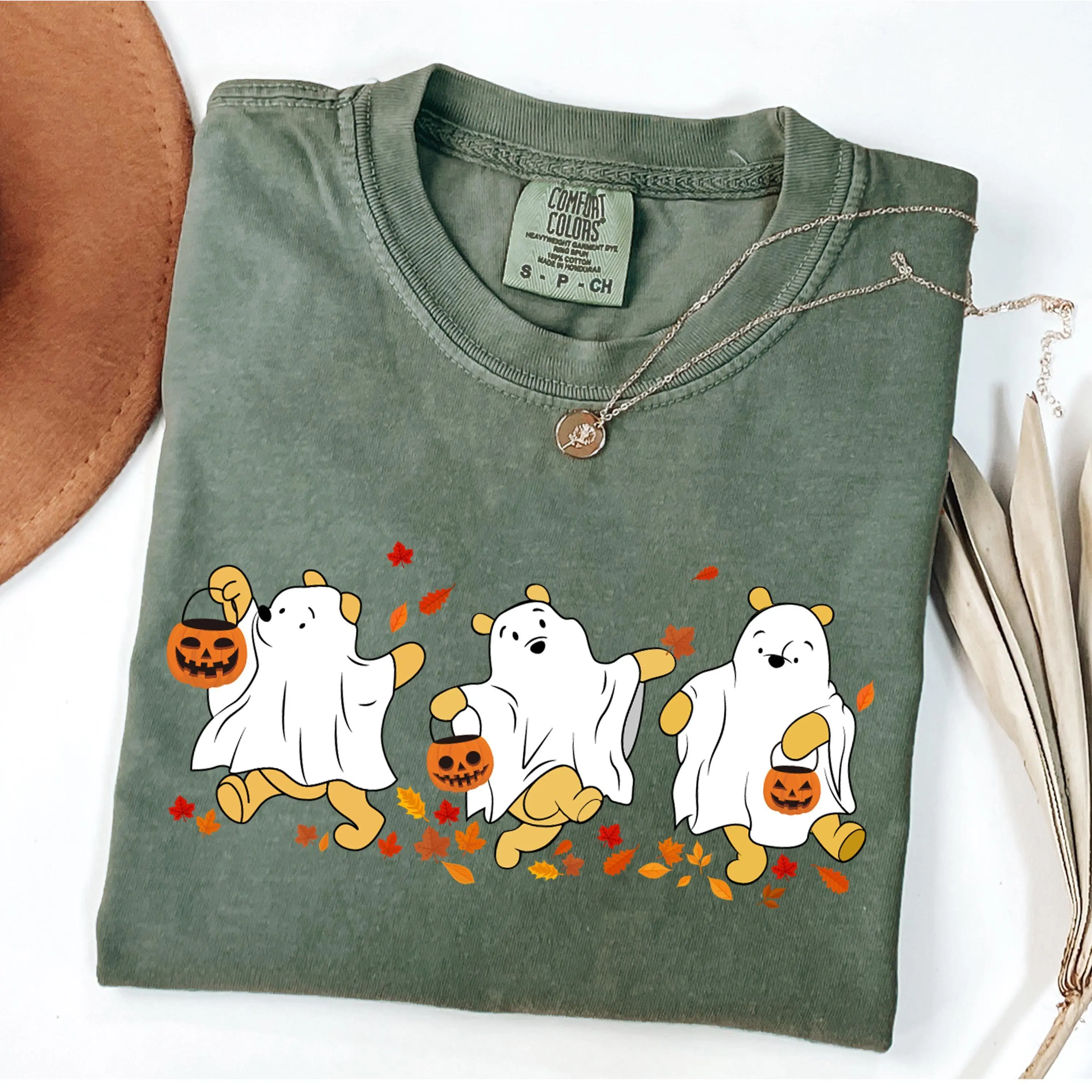 Comfort Colors Retro Pooh Ghost Halloween T-Shirt - Spooky Season T-Shirt, Halloween Cute Outfit, Halloween Gift