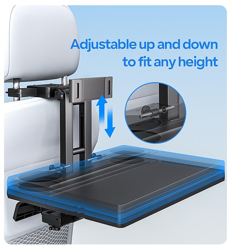 Multi-Use Car Back Seat Tray Bracket, Extendable Adjustable, Foldable Easy Install 10kg Sturdy Support, Space-Saving Mobile Office for Remote Workers, Fits Cup Phone Laptop, for Students Travelers