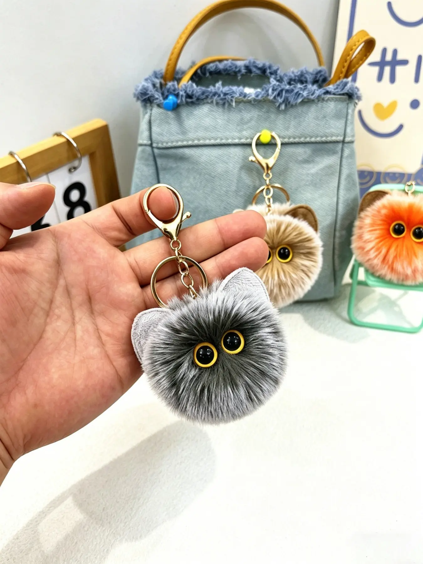 Gradient Cat Plush Keychain, Key Rings, Stress Relief Soft Touch, No Shedding, Perfect for Commuters, Casual Style Hanging Ornament, Keychain Charm