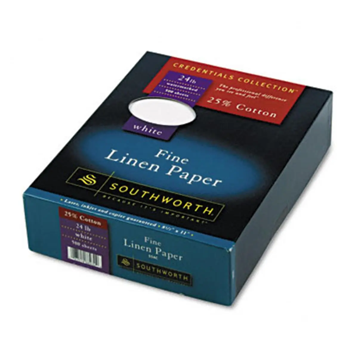 212 MAIN Southworth Credentials Collection Classy Fine Linen White Stationery Paper, 24lb Letter Size, 500 Sheets per Box, Ideal for Office Supplies, Documents, Letterhead, Cotton Fiber