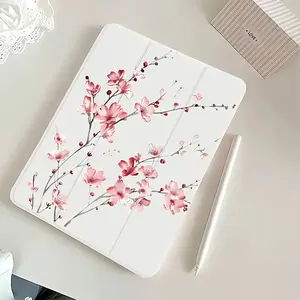 Pink floral pattern, with adjustable stand and pen slot, foldable non-slip TPU protective case, suitable for iPad mini, iPad Air, iPad Pro/iPad 10th generation, 11th generation and other series iPad protective cases