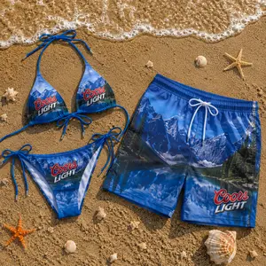 Coors Mountain Print Matching Couple Swimwear Set - Women’s Bikini Set, Men’s Swim Shorts, Summer Vacation, Outdoor Adventure Gear