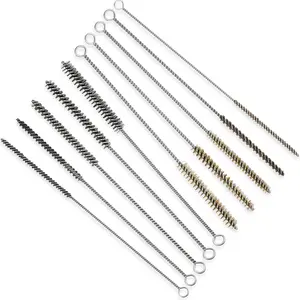 10 Pieces 5 Sizes Wire Tube Brushes Bulk for Cleaning Pipe Tube Brass Stainless Steel Round Wire Brush for Auto Parts Bottles Tubes (Silver Gold)