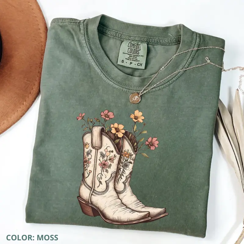 Comfort Colors Western Graphic Cowgirl T-shirt, Vintage Casual Letter Short Sleeve Women's Graphic Print Top