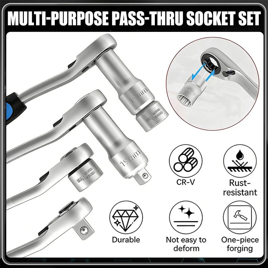17-Piece Pass Through Socket Set, Metric 10–24mm, Hollow Ratchet Socket Kit for Automotive Repair & Machine Maintenance