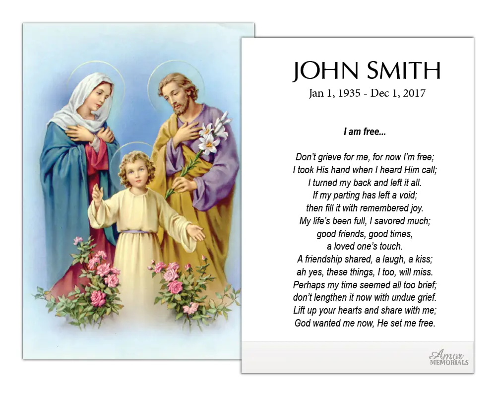 Personalized Memorial Prayer Cards FPC1013EN 2.5" x 4.25" High-Quality Satin Card Stock Optional Lamination for Wake Services Customizable with Name and Optional Lamination for Durability