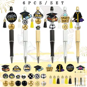 6PCS Graduation DIY Bead Pen Set with Charms, Beaded Pens, Creative Grad Gift for University Students, Office Supplies & Party Favors