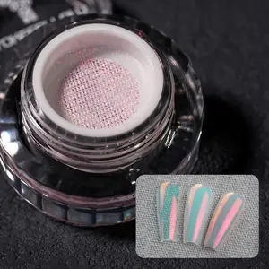 YOKEFELLOW GleamTap Cushion Aurora Chrome Nail Powder GT111 Afterglow/Purple Blue with Coral Sheen Nail Chrome Powder Magic Mirror Effect Super Shine Aurora Metallic Chrome Powder Nail Mirror Powder Nail Art Glitter Decoration for Home DIY Salon Manicure